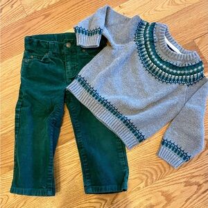 Janie and Jack Green & Gray Kids Sweater and Pants Set